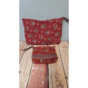 Vera Bradley Provincial Red Make Up Bag And Coin Purse Indiana Tag Vintage